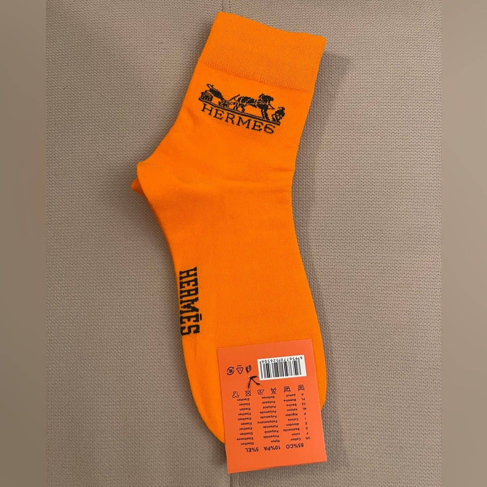 Vibrant Equestrian Graphic Cotton Blend Socks – Bold Orange - Picture 2 of 3